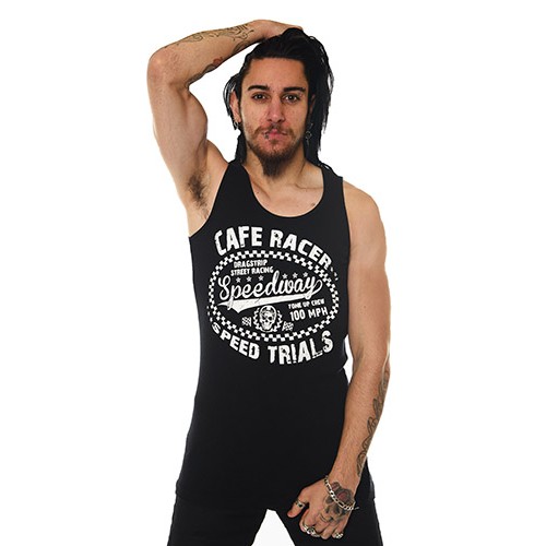 Dragstrip Clothing Speed Trials Black Wife Beater - Black Rose